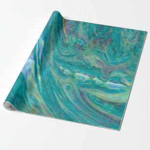 Cool Swirly Teal Paint Pattern Wrapping Paper