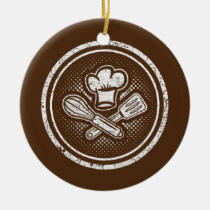 Cool symbol for chefs with chef hat and utensils  ceramic tree decoration