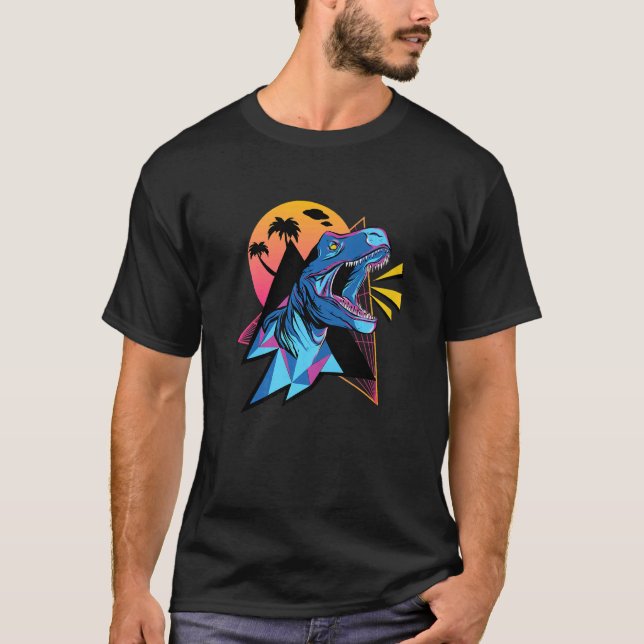 Cool Synthwave Vaporwave Aesthetic Trex Dinosaur P T-Shirt (Front)