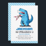 Cool T-Rex Cartoon Blue Dinosaur Kids Birthday Invitation<br><div class="desc">Cute design for kids,  boys or girls who love dinosaur,  dino cartoon,  T-rex and other dinosaur species. Perfect for Jurassic theme birthday party. You can customise the wording to fit other occasions.</div>