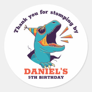 Cool T-Rex Cartoon Dinosaur Kids Birthday Party Classic Round Sticker