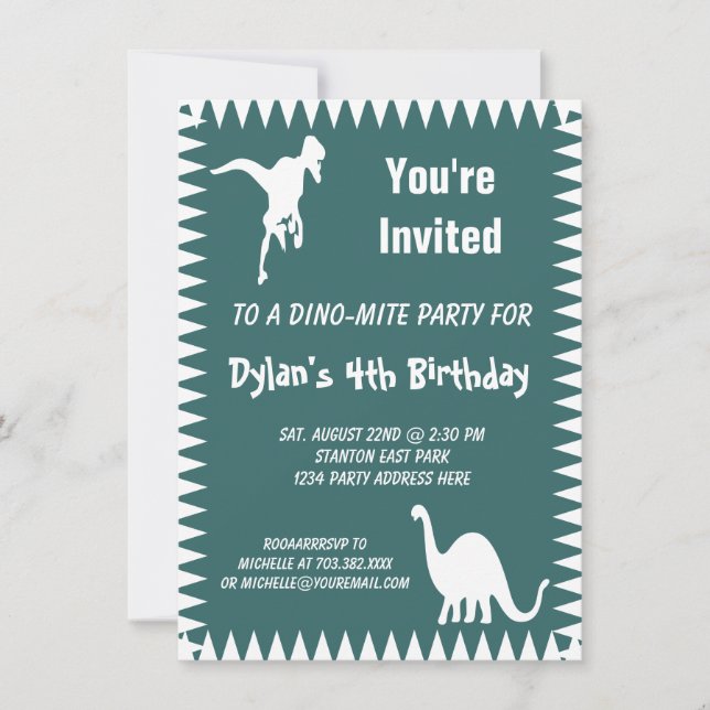 Cool T Rex Dinosaur Birthday Party Invitations (Front)