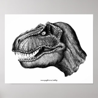 Cool T-Rex dinosaur ink drawing art Poster