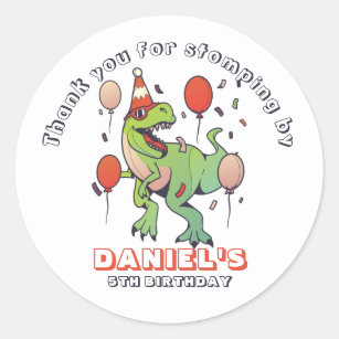 Cool T-Rex Dinosaur Kids Boys Birthday Party Classic Round Sticker