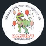 Cool T-Rex Dinosaur Kids Boys Birthday Party Classic Round Sticker<br><div class="desc">Cute party favours for kids,  boys or girls who love dinosaurs and t-rex. Perfect for kids birthday party,  party favours and thank you label. You can also customise the text for baby shower or other occasion and party.</div>