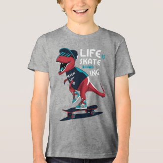Cool T-Rex Dinosaur Skateboarding Kids Youth T-Shi Tri-Blend Shirt