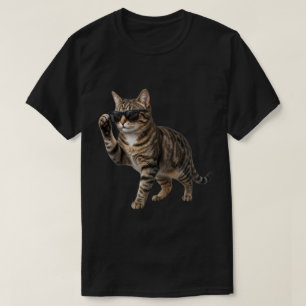 Cool Tabby Cat Adjusting Sunglasses Art T-Shirt