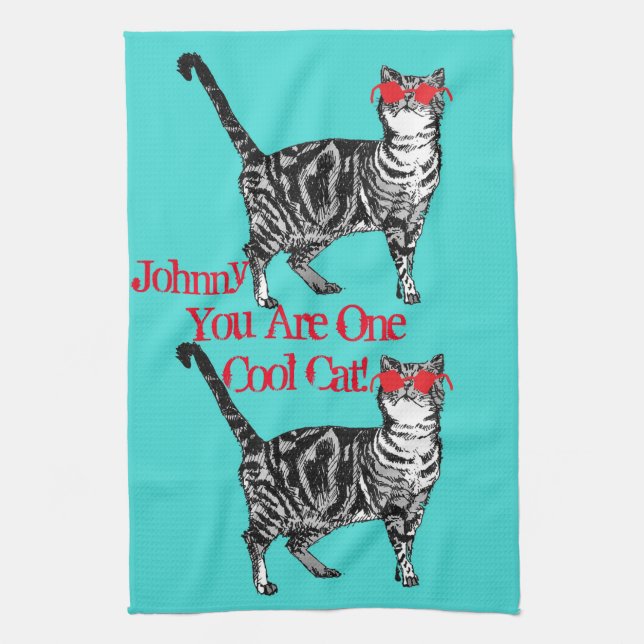 Cool Tabby Cat Sunglasses Mens Kitchen Tea Towel (Vertical)