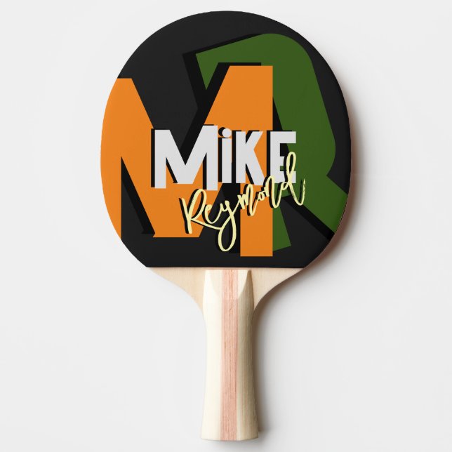 Cool Table Tennis Player Monogram Ping Pong Paddle (Front)