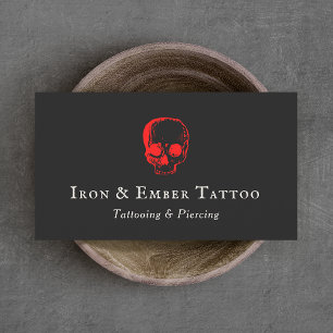 Cool Tattoo Artist Red Skull Black Business Card