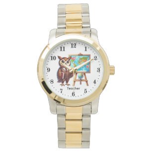 Cool Teach inspire word art Teacher owl Watch