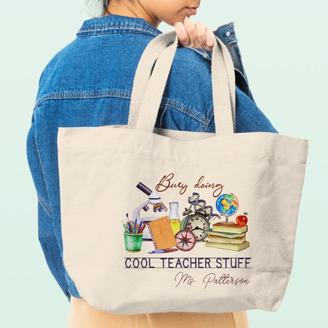 Cool Teacher Fun Modern Personalised Name Large Tote Bag (Creator Uploaded)