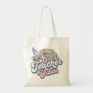 Cool Teacher Vibes Retro Rainbow Bird Tote Bag