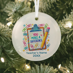 Cool Teacher's word art add name year  Glass Tree Decoration