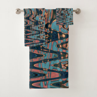 Cool Teal and Coral Abstract Tie Dye Waves Bath Towel Set