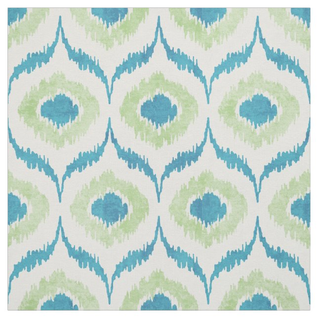 Cool teal and green ikat tribal pattern fabric (Swatch)