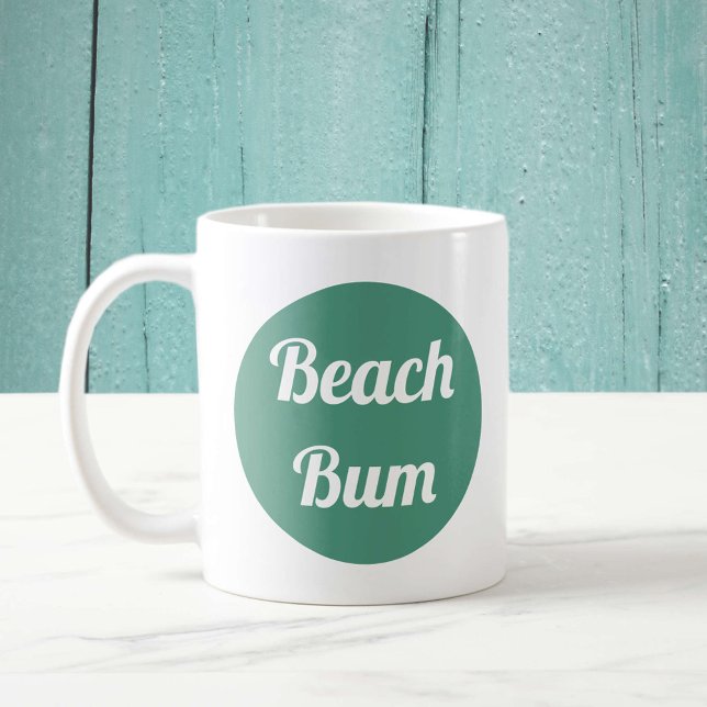 Cool Teal and White Beach Bum Typography Coffee Mug (Creator Uploaded)