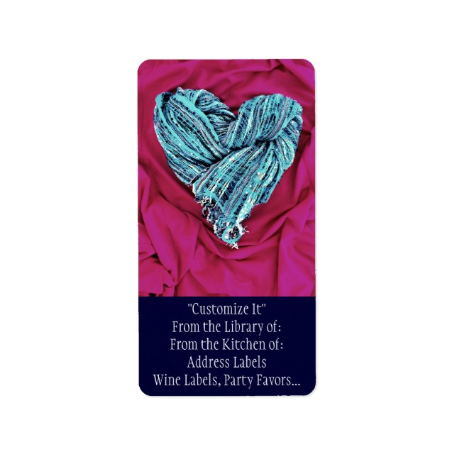 Cool Teal Blue Heart on Hot Pink Fabric Lovely Label (Front)
