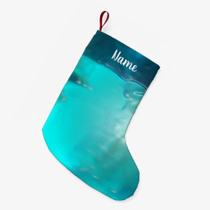 Cool Teal Blue Liquid Plastic Design Small Christmas Stocking