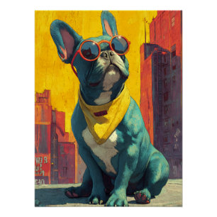 Cool Teal Frenchie Shades Poster