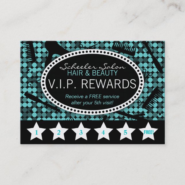 Cool Teal Glam Custom Salon Loyalty Punch Card (Front)