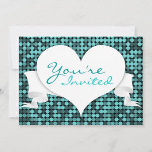Cool Teal Glam Heart Custom Invitation