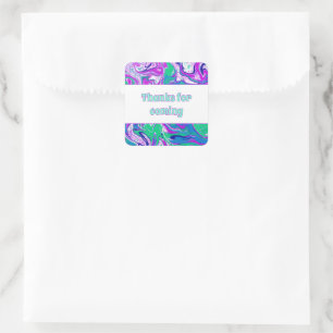 Cool Teal Pink Custom Birthday Party Thanks Favour Square Sticker