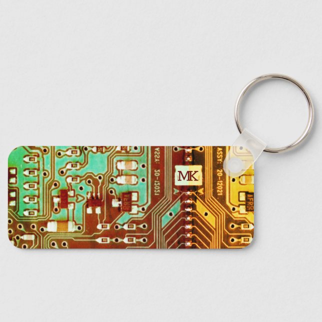   Cool Teal Yellow Unique Retro Steampunk Monogram Key Ring (Front)