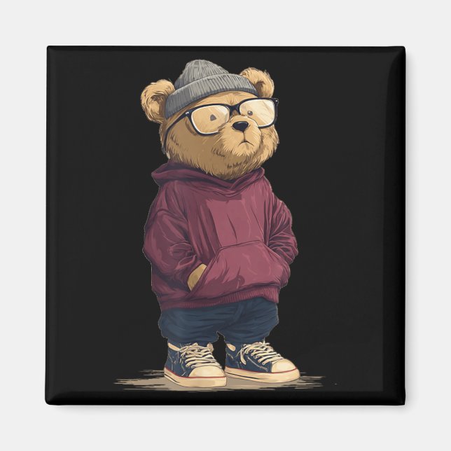 Cool Teddy Bear Graphic in Sweater Costume Magnet (Front)