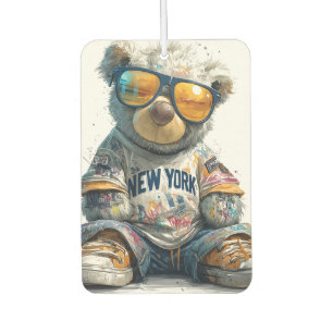 Cool Teddy Bear in Sunglasses and a New York Shirt Car Air Freshener