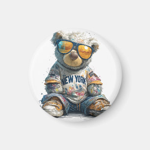 Cool Teddy Bear in Sunglasses and a New York Shirt Magnet
