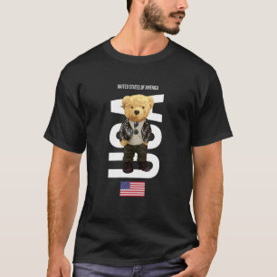 Cool Teddy Bear in USA American Style Illustration T-Shirt