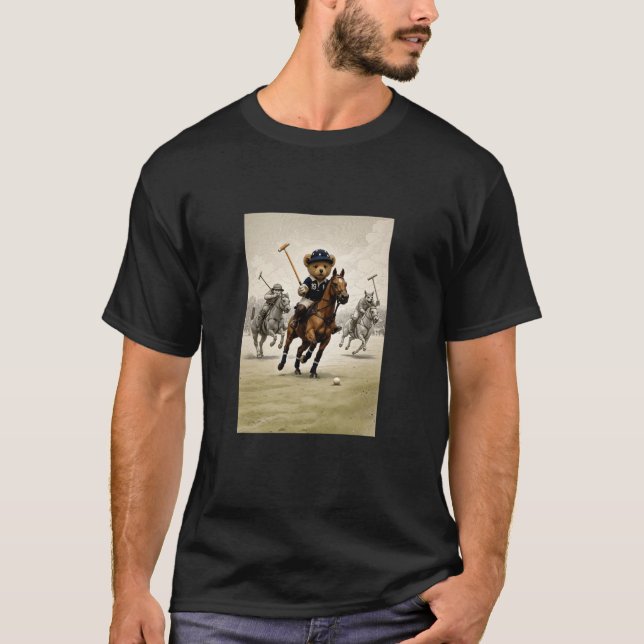 Cool Teddy Bear Playing Horse Polo Game Illustrati (Front)