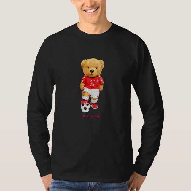 Cool Teddy Bear Soccer Kick Off Style Illustration T-Shirt (Front)