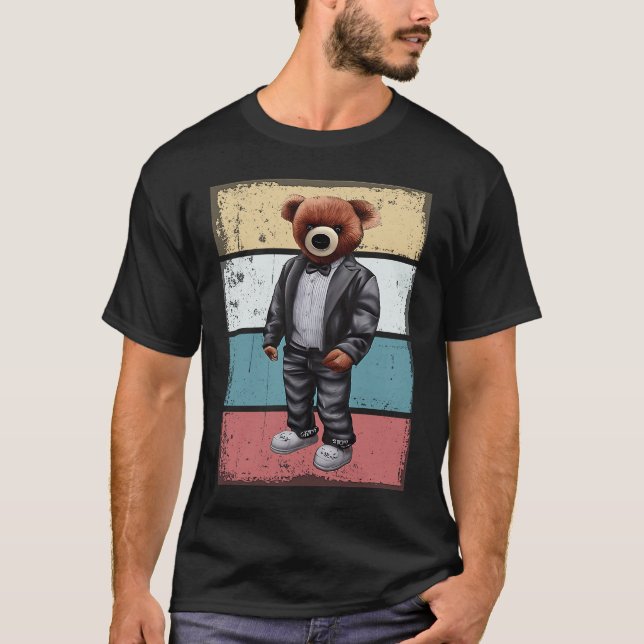 Cool teddy bear with retro background T-Shirt (Front)