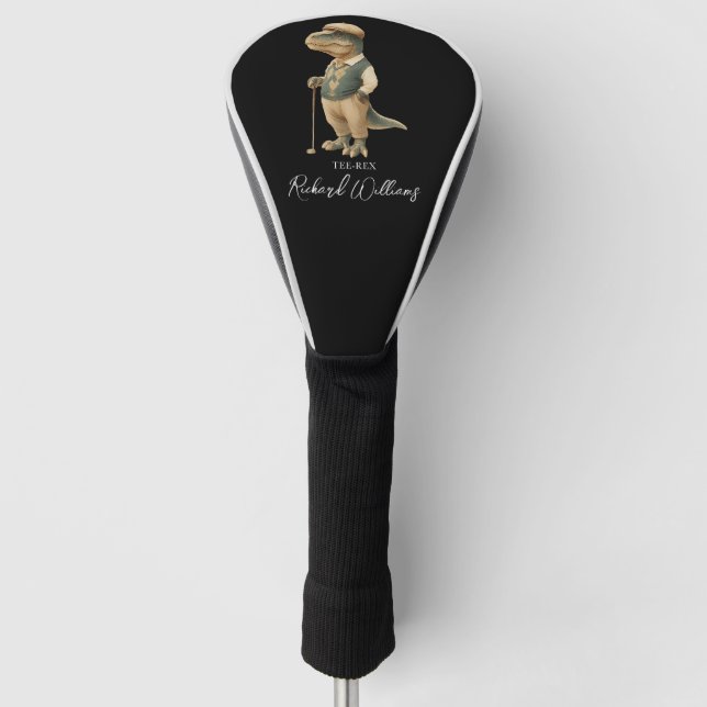 Cool Tee-Rex Golfer Dinosaur Signature Name Golf Head Cover (Front)