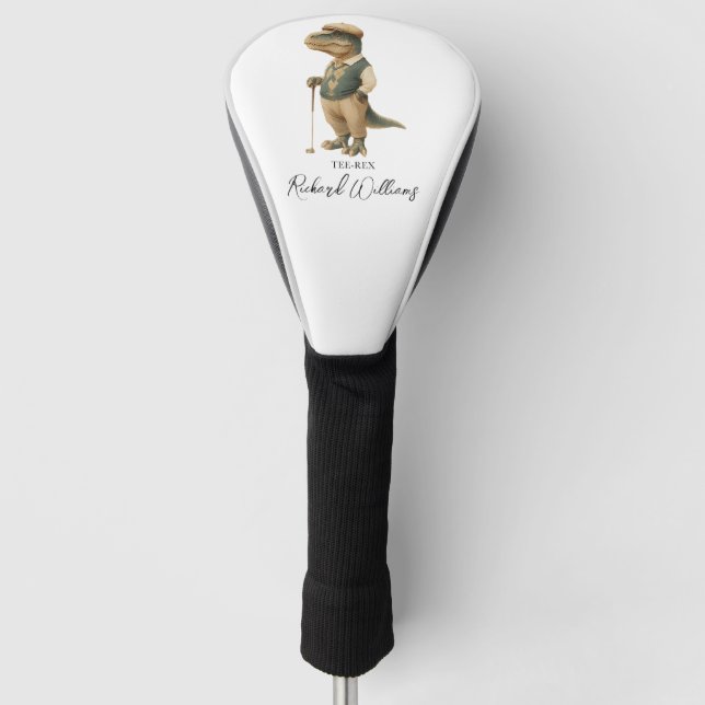 Cool Tee-Rex Golfer Dinosaur Signature Name Golf Head Cover (Front)
