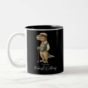 Cool Tee-Rex Golfer Dinosaur Signature Name Two-Tone Coffee Mug