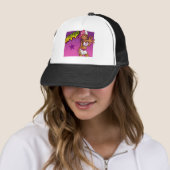 Cool Teen Hip Hop Rapper Pink and Purple Cartoon Trucker Hat (In Situ)