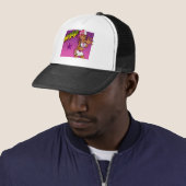 Cool Teen Hip Hop Rapper Pink and Purple Cartoon Trucker Hat (In Situ)