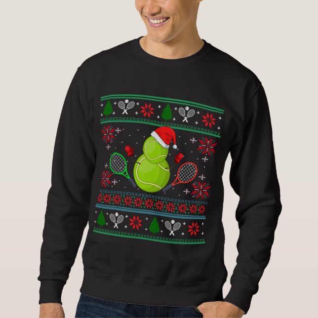 Cool Tennis Santa Hat Ugly Christmas Sweater (Front)