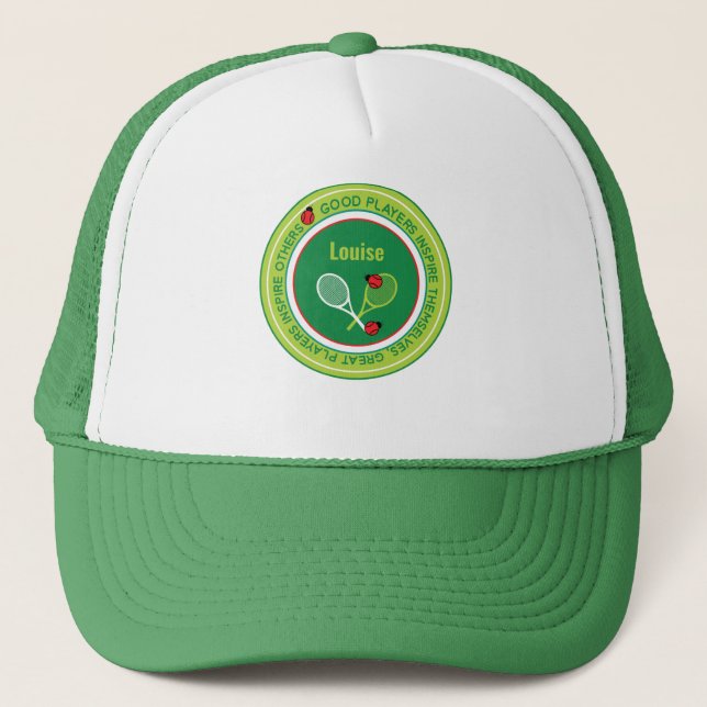 Cool tennis slogan with custom name  trucker hat (Front)