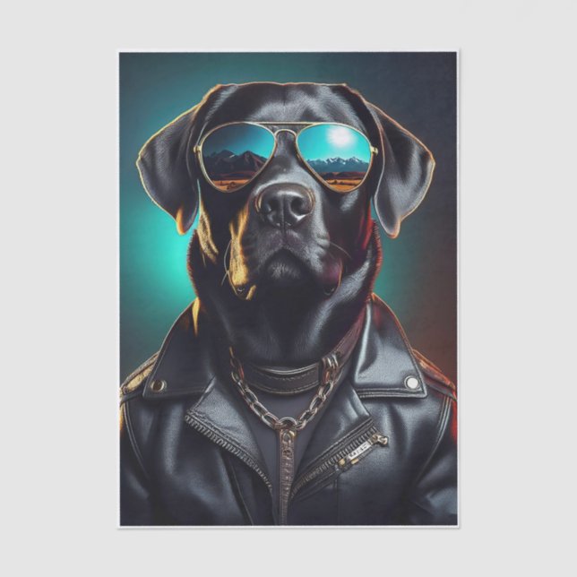 Cool Terrence, Black Lab in Leather Jacket Tissue Paper (Front)