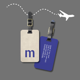 Cool Texture Beige Bold Blue Monogram Luggage Tag
