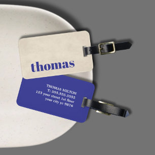 Cool Texture Beige Bold Blue Name Luggage Tag