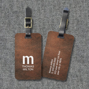 Cool Texture Brown White Bold Monogram Luggage Tag