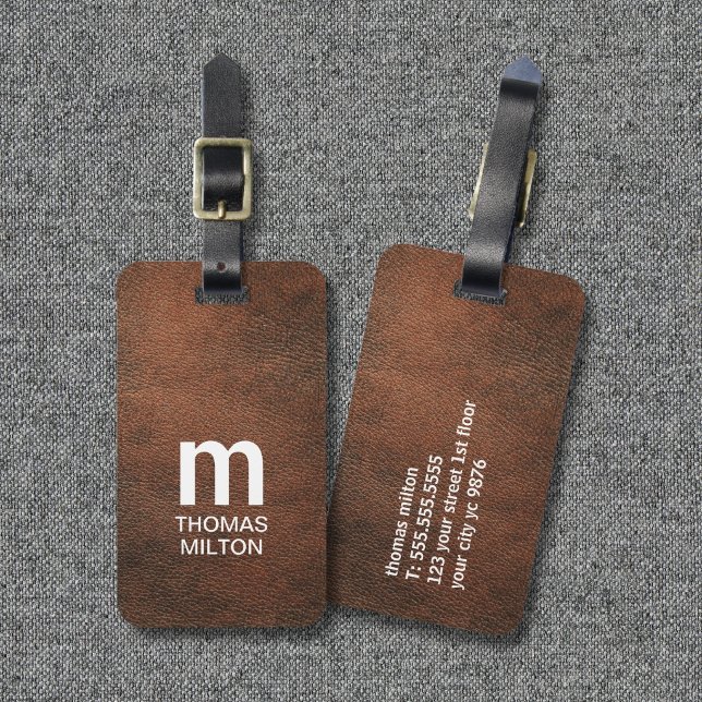 Cool Texture Brown White Bold Monogram  Luggage Tag (Creator Uploaded)