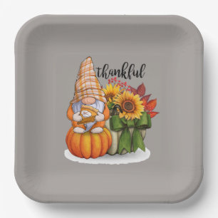 Cool thankful Thanksgiving gnome  Paper Plate