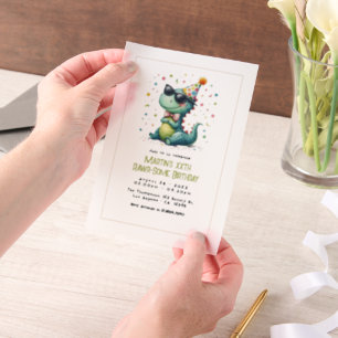 Cool Three-Rex Dinosaur Birthday Party Vellum Invitations