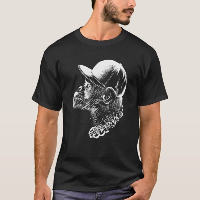 Cool Thug Monkey Head With Cap And Necklace Funny T-Shirt (Front)